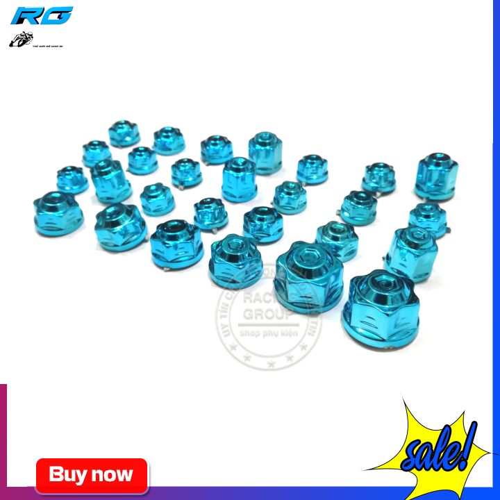 Chụp ốc trang trí xe máy đủ màu (Bộ 28 con đủ Size)  - Màu Xanh Nhạt