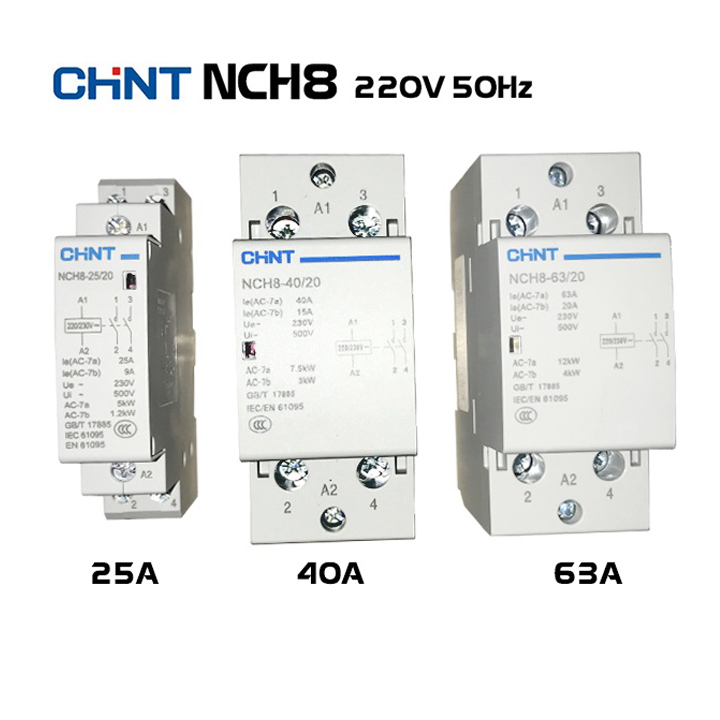 CHINT NCH8-25A/40A/63A- khởi động từ 1 pha CHINT NCH8-25/20 NCH8-40/20 NCH8-63/20 25A 40A 63A 220V