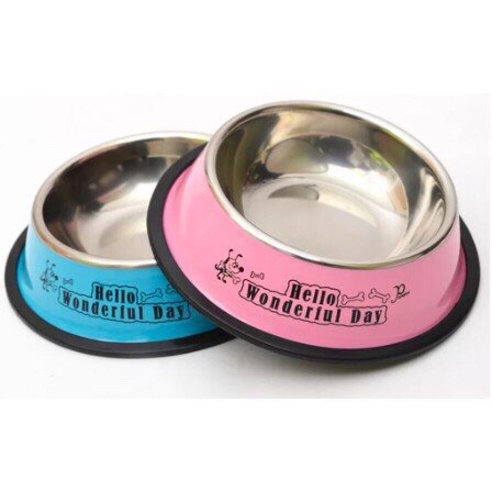 Bát ăn inox chữ - hoa văn chó chó mèo