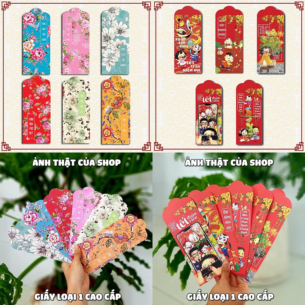 Set 100 bao lì xì tết 2024 hình xuân giáp thìn giao đủ mẫu