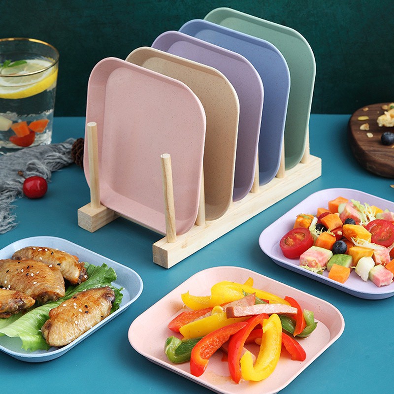 [HCM]Set 6 Đĩa lúa mạch màu pastel vuông sâu có hộp xịn xò an toàn cho nhà bếp