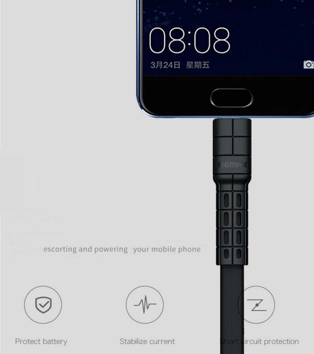 Cáp sạc iPhone Remax Armor Data Lightning Rc-116i hỗ trợ sạc nhanh 2.4A