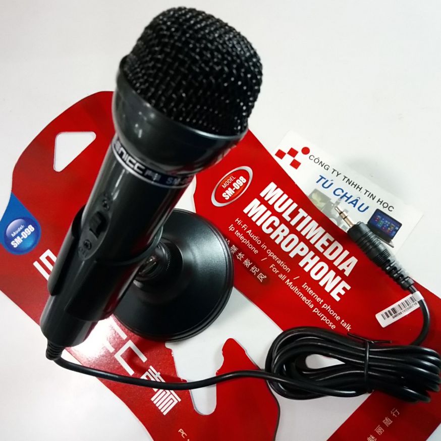 Míc chát Microphone SM-098 (Hình Mic Karaoke) - Chuẩn 3.5 mm - Cáp dài 2.2M