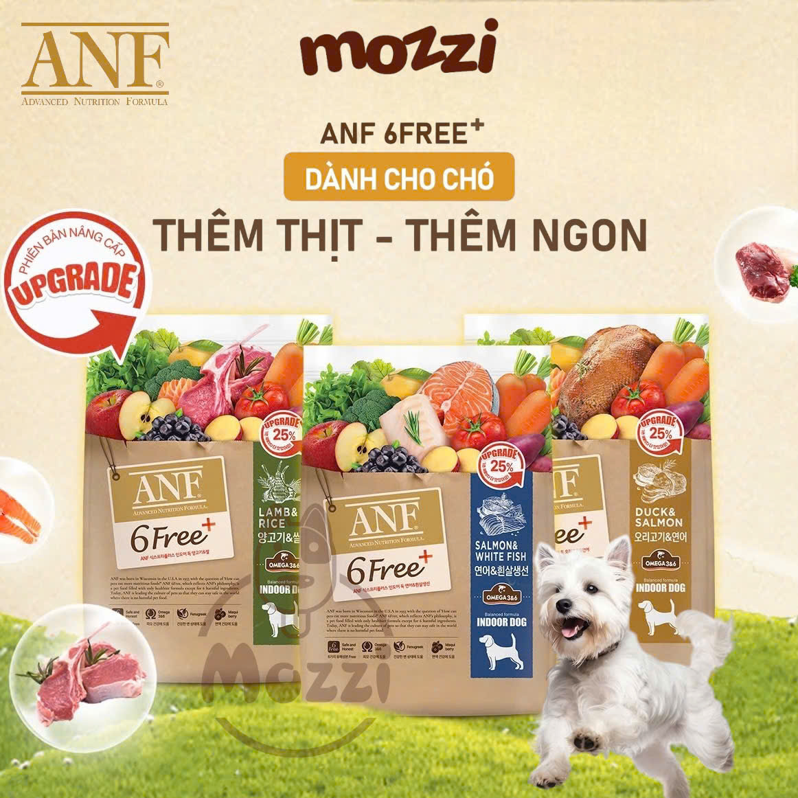 [400g - 1.6kg - 5.6kg] Thức ăn hạt hữu cơ ANF Dog 6Free+ cho chó