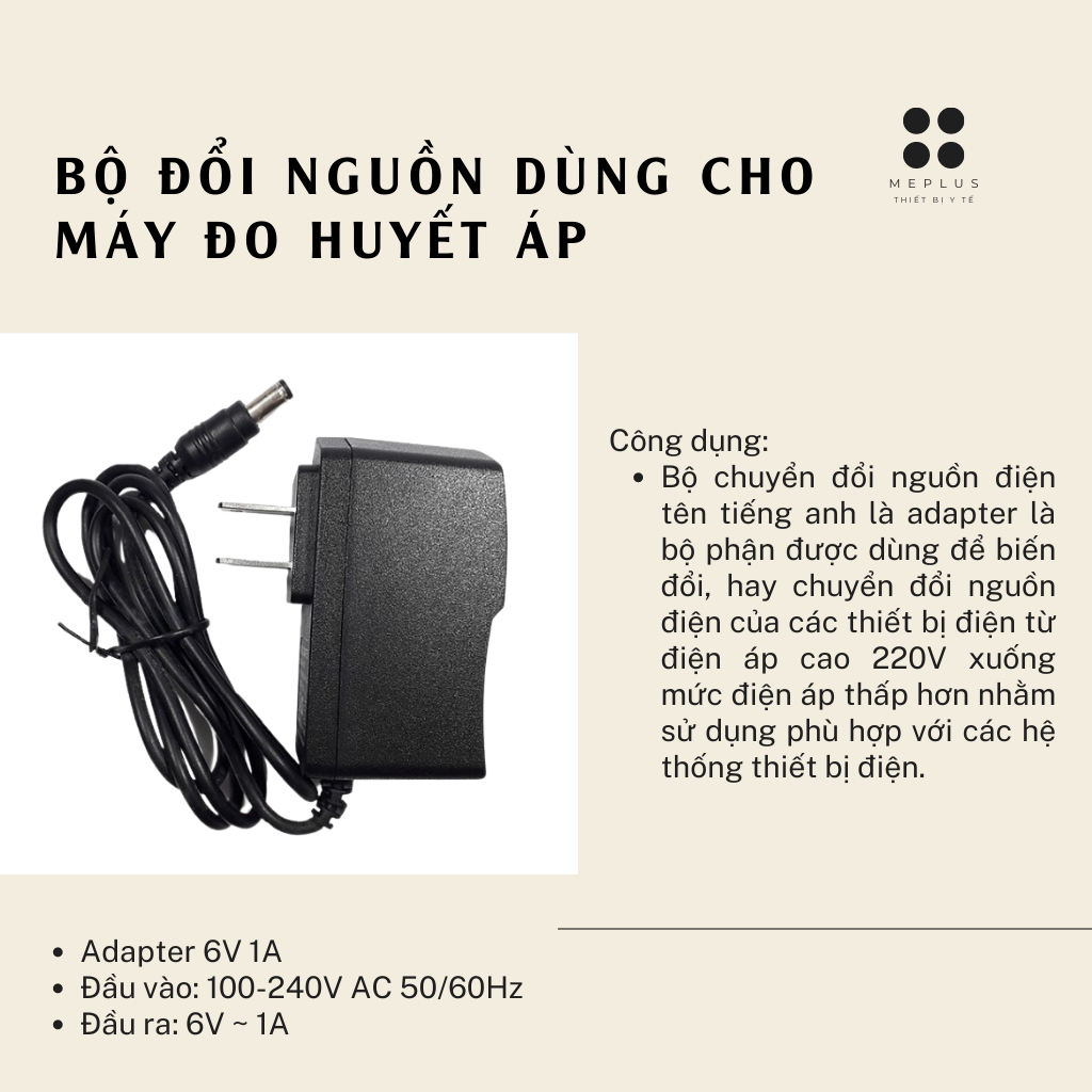 Bộ đổi nguồn adapter 6V 1A cho máy đo huyết áp (Trung Quốc)
