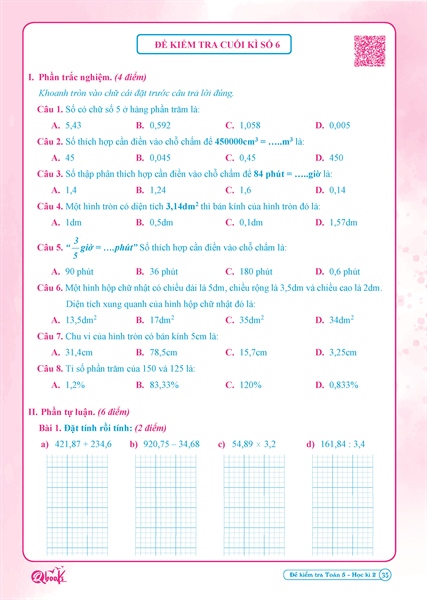 Đề kiểm tra TOÁN 5 học kì 2