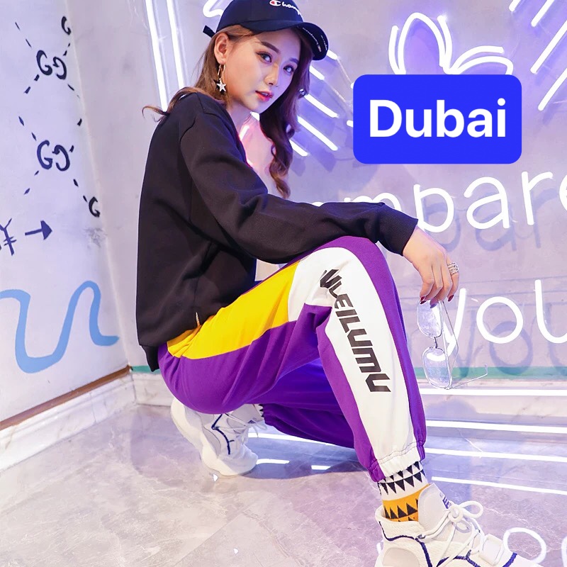 QUẦN JOGGER THỂ THAO NAM NỮ TÍM SỌC VÀNG THOÁNG MÁT VIỀN ĐÙI CHỮ SEOUL CHẤT NỈ DÀY DA CÁ CAO CẤP - DUBAI FASHION