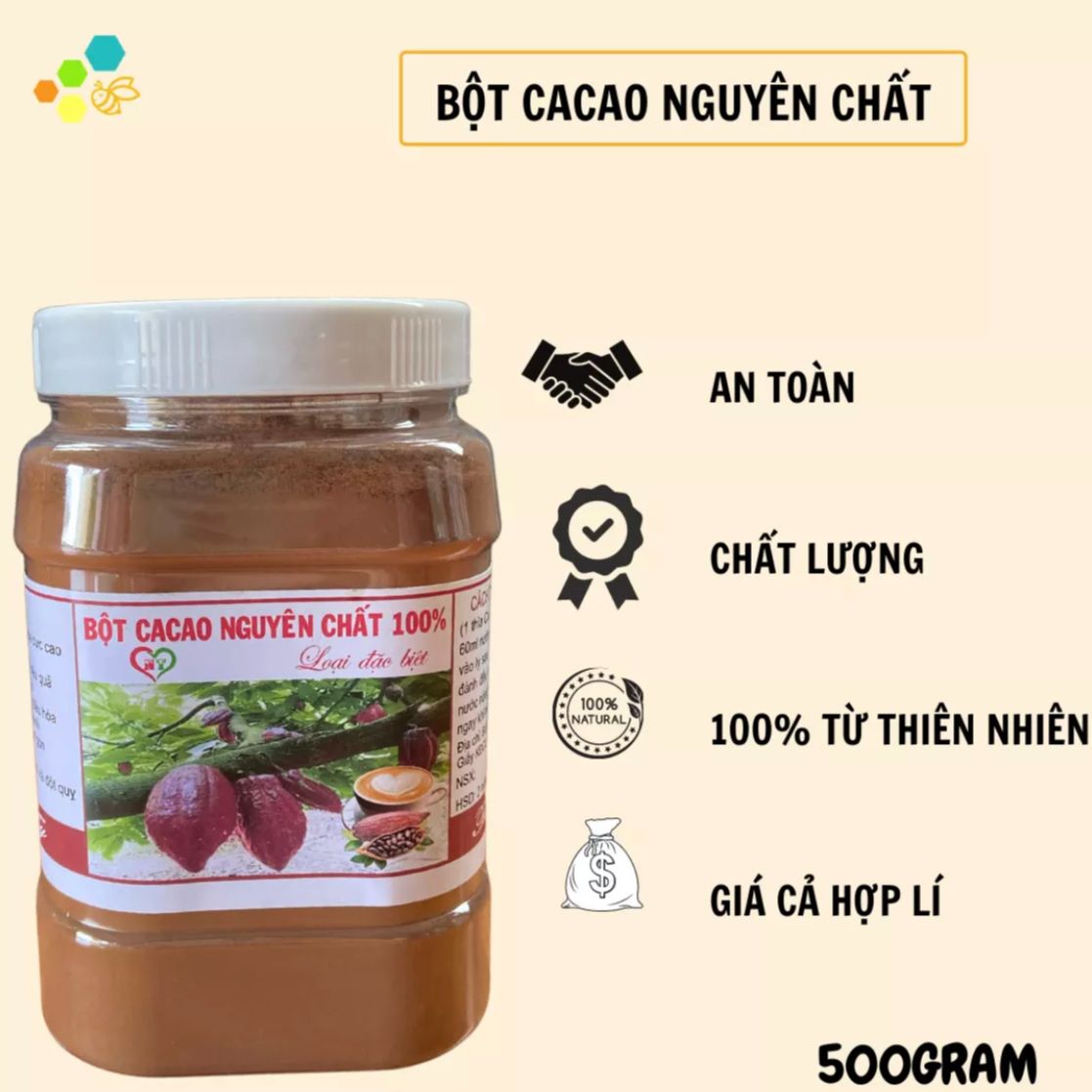 500G Bột ca cao nguyên chất 100% từ Đăk Lăk
