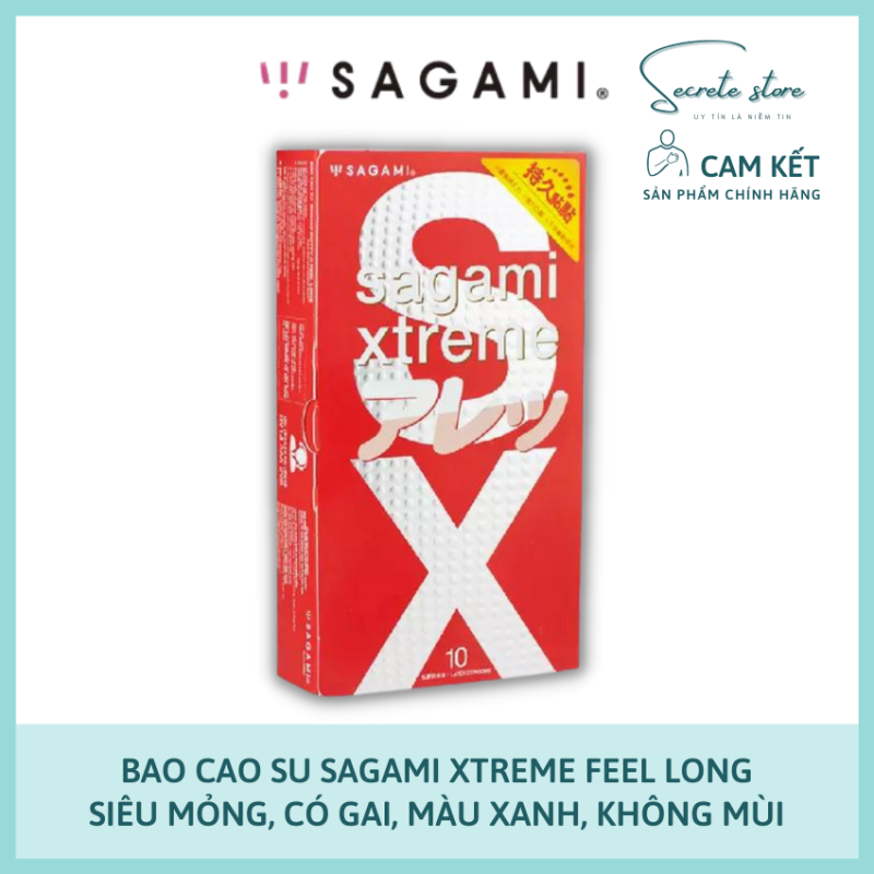 Bao cao su Sagami Xtreme Feel Long-BCS NHẬT có gai nổi, siêu mỏng, màu xanh (Hộp 10c) - Secrete Store nhập khẩu