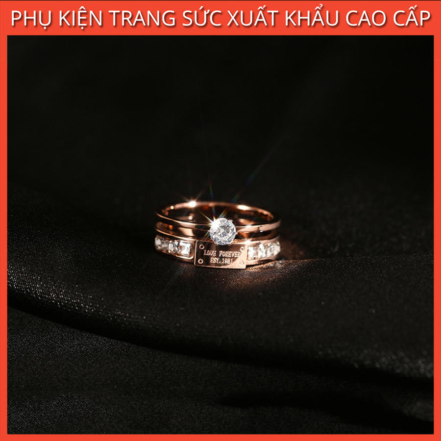 Nhẫn Nữ Đẹp, Nhẫn Titan Ko Đen Mẫu MK Đính Đá