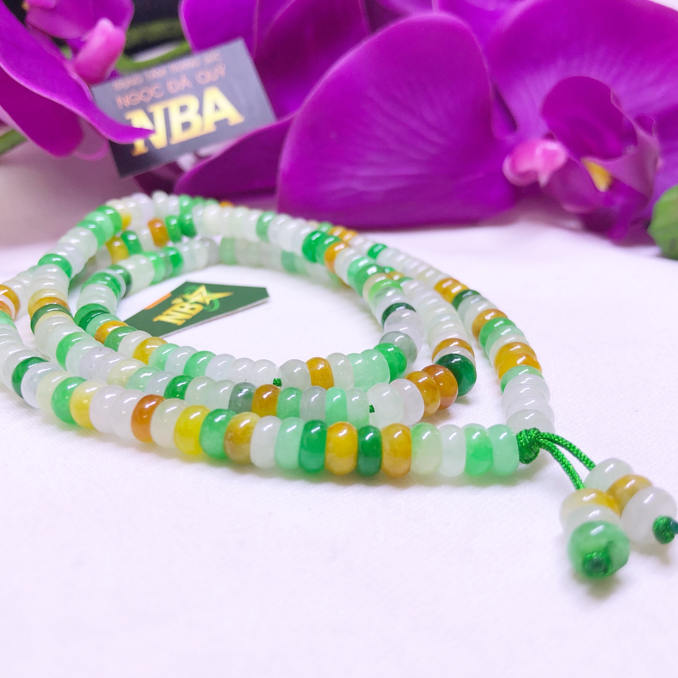 Chuỗi vòng ngọc jade 3 màu hạt bánh xe - ngọc đá quý nba