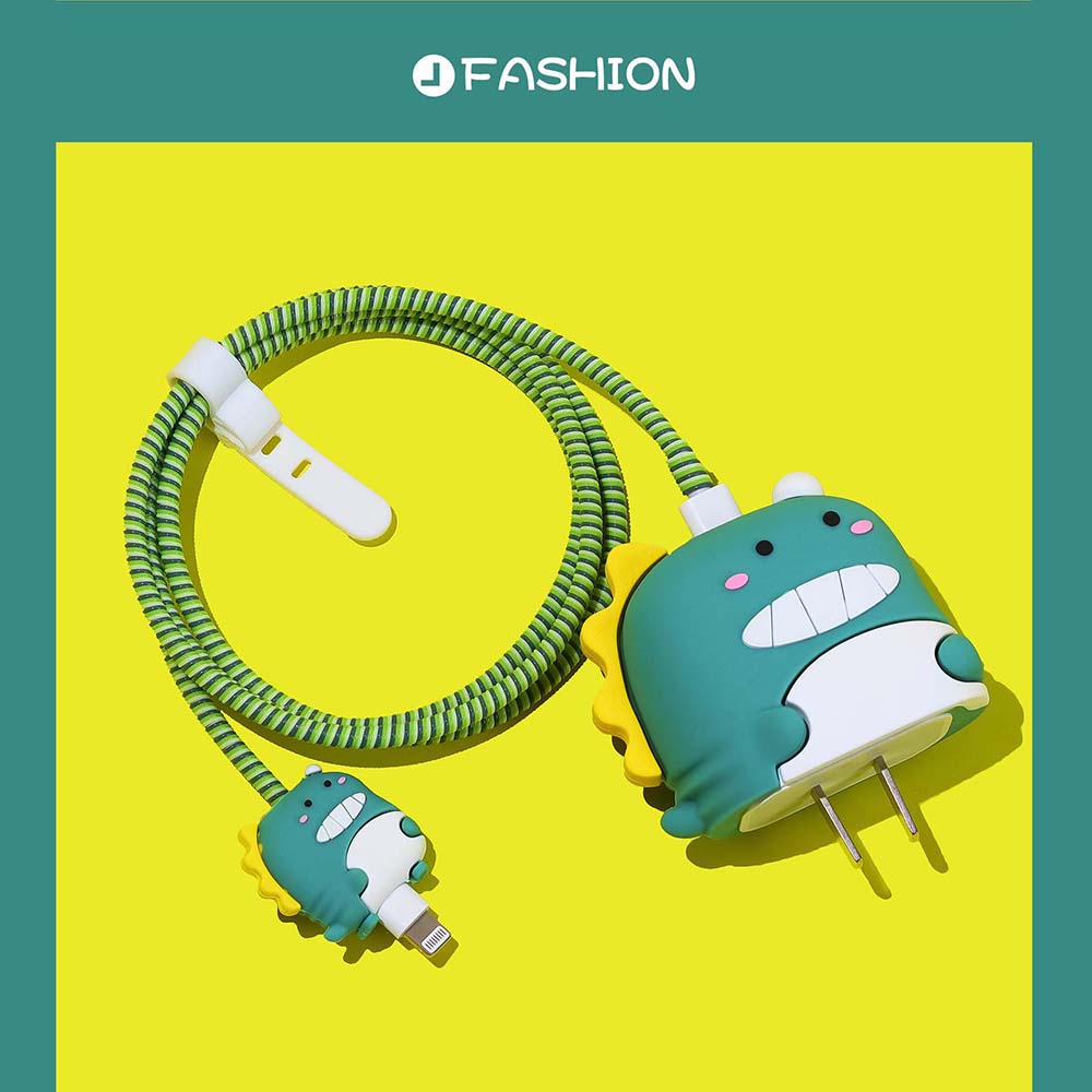 Bộ phụ kiện bảo vệ cáp và củ sạc bằng silicon hình hoạt họa dễ thương cho bộ sạc iPhone 18W và 20W