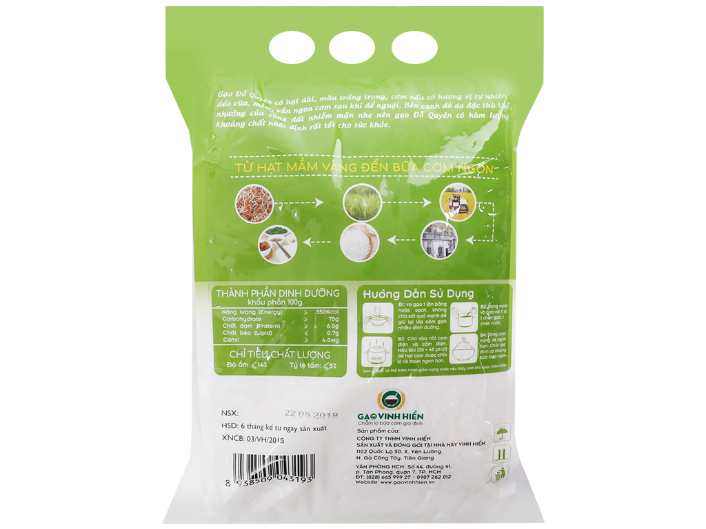 Gạo quê Đỗ Quyên Vinh Hiển (dẻo vừa + mềm cơm) 5kg
