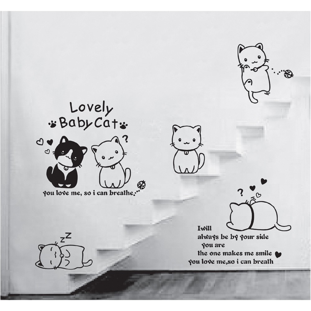 [HCM]DECAL DÁN TƯỜNG CHÙM ĐÈN VÀ MÈO