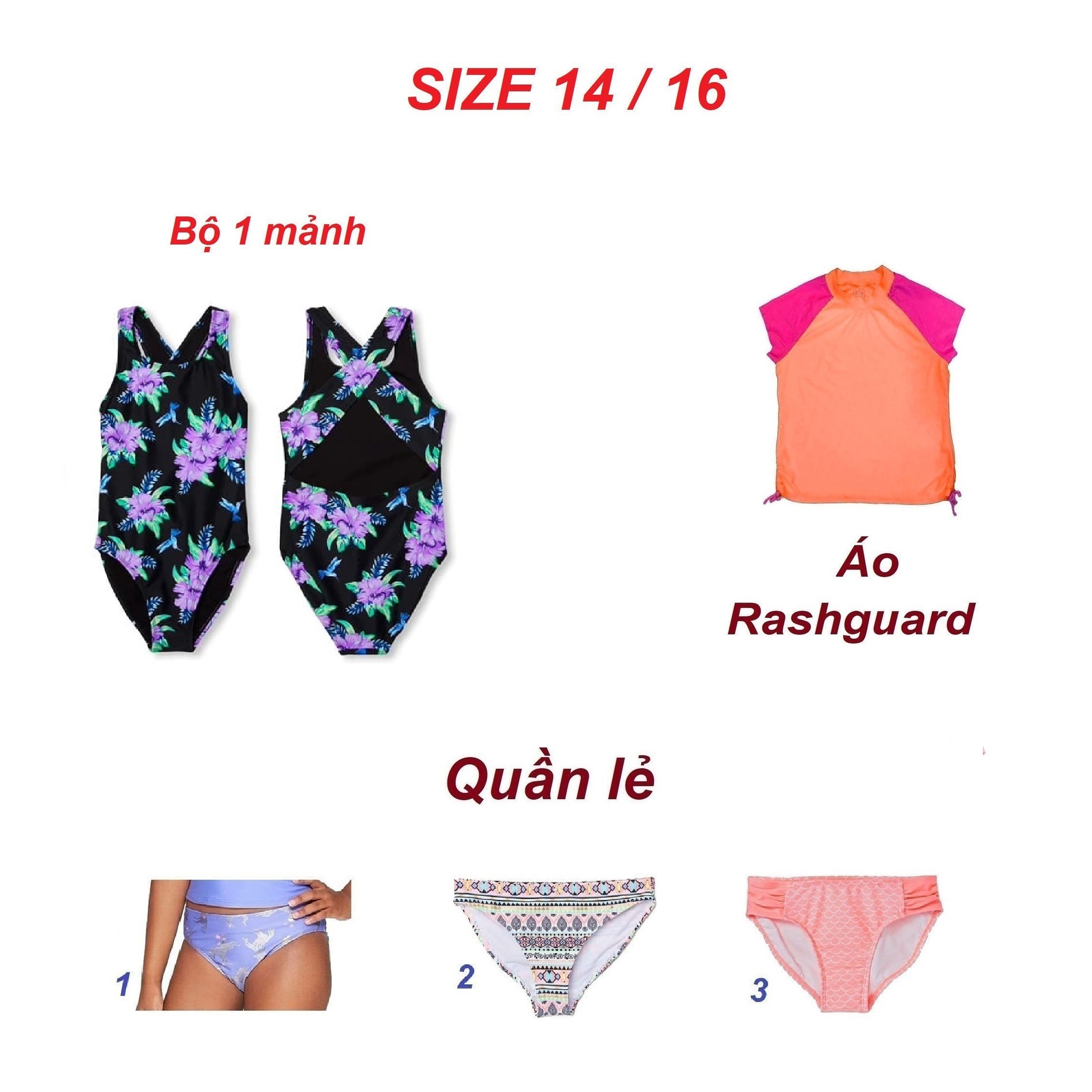 Xả kho lẻ size mẫu bikini cho bé đồ bơi bé gái bộ bơi size đại 4t-18t cho mẹ chọn mẫu 1 mảnh 2 mảnh tankini hàng xuất dư cao cấp cho bé