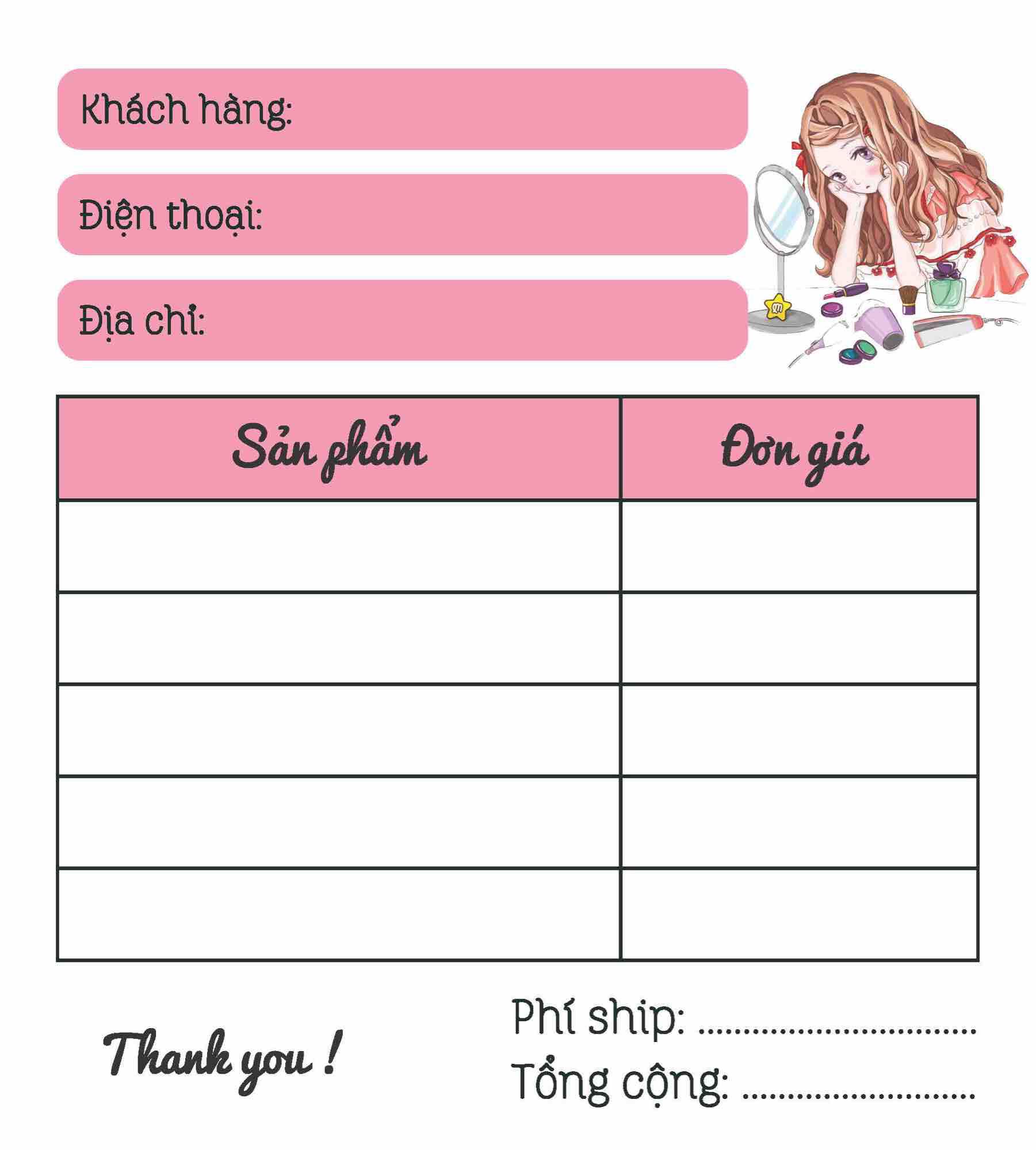Combo 10 quyển hoá đơn bán hàng mini mỹ phẩm