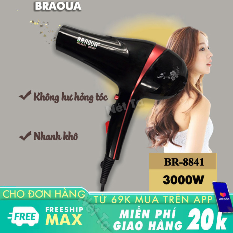 Máy sấy tóc BRAOUA-8841 chuyên nghiệp hai chiều nóng lạnh công suất 3000W mạnh mẽ với nhiều chế độ sấy linh hoạt thích hợp sử dụng gia đình và salon giá rẻ