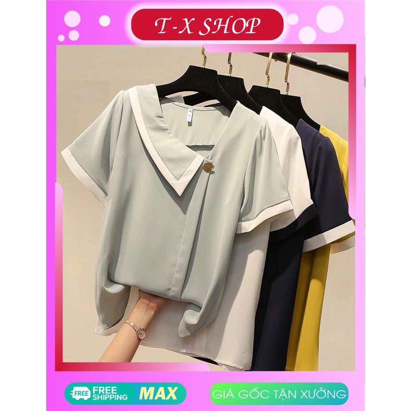 ÁO KIỂU NỮ CỔ ĐẮP CHÉO PHỐI NÚT TAY LOE_[Giá gốc tận xưởng]