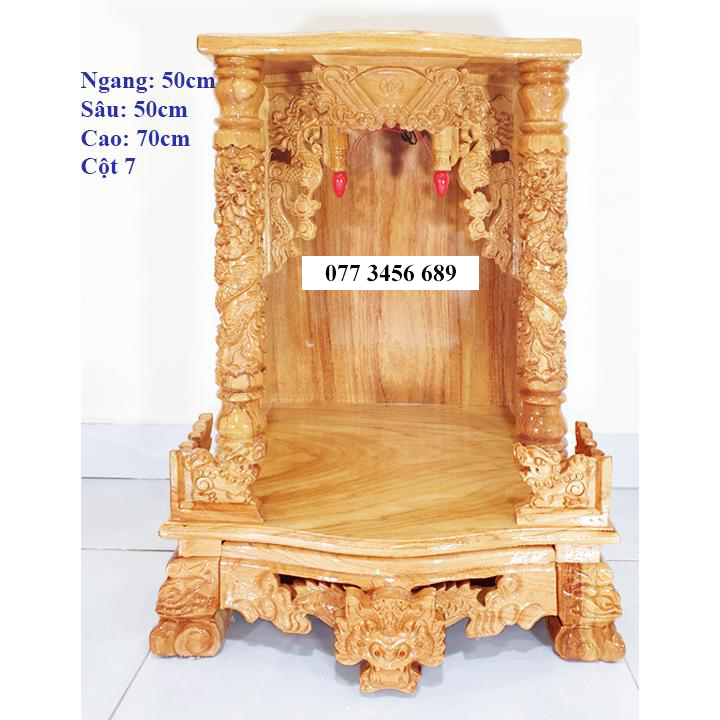 Bàn thờ thần tài ông địa gỗ gõ đỏ ngang 50cm quỳ trụ cột 7cm