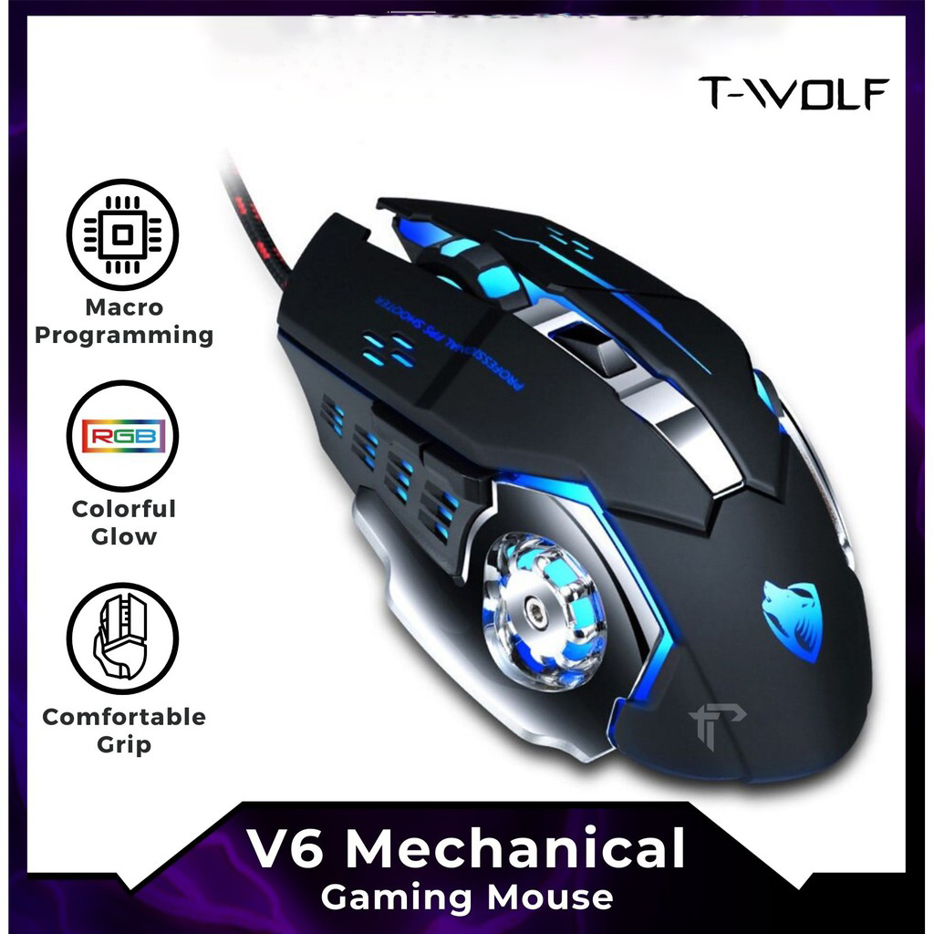 Chuột Có Dây - Mouse T-Wolf V6 Led Game Cao Cấp - Chuột chuyên game cho máy tính laptop T-Wolf V6 Led 7 Màu cổng USB Mouse máy tính kiểu dáng đẹp cực nhạy, Mẫu chuột dành cho Game thủ