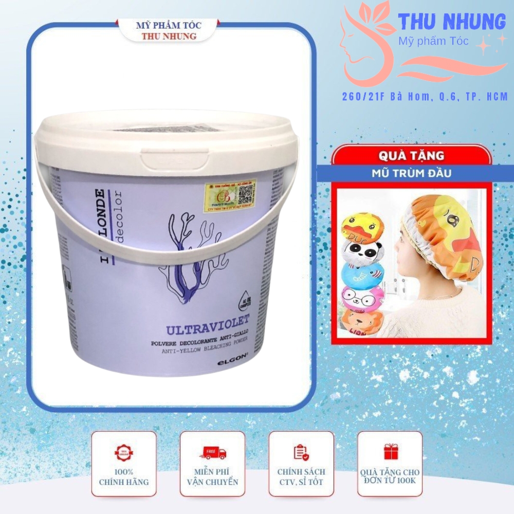 [+Tặng mũ trùm]HCM]Bột tẩy tím nâng sáng khử ánh vàng Elgon Colorcare Blueberry Bleach