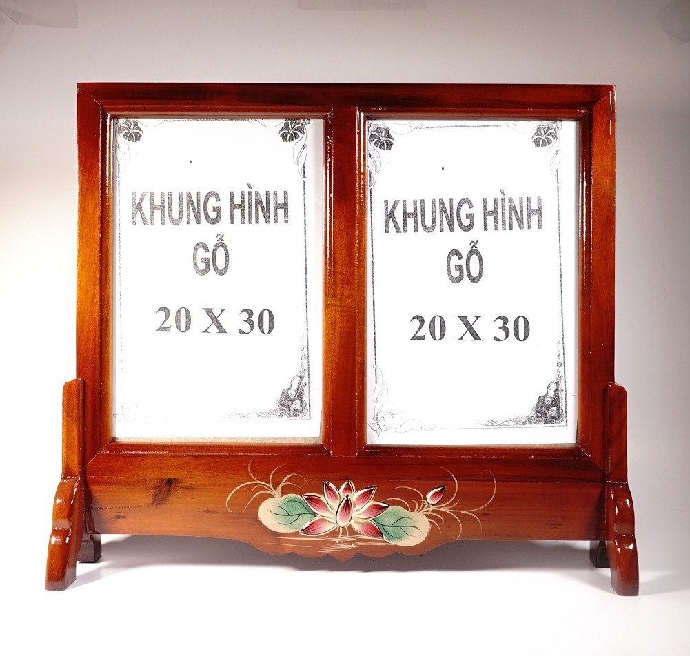 Khung hình đôi thờ cúng vẽ sen nổi mỹ nghệ cao cấp - Nhiều cỡ