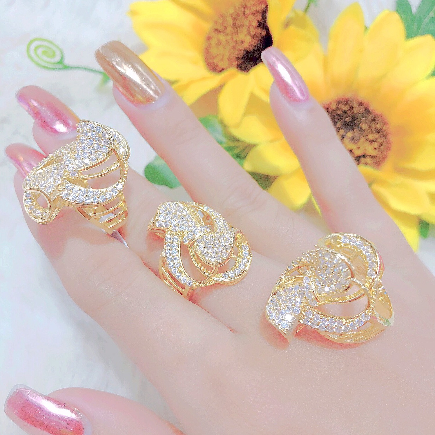 Nhẫn vàng nữ thiết kế độc đáo có đính đá - N5111 Juri shop - bền màu thiết kế sang trọng dùng đi tiệc