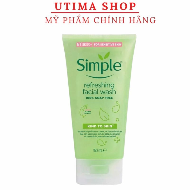 Sữa Rửa Mặt SIMPLE Dạng Gel Giảm Mụn, Dịu Nhẹ Da Kind To Skin Refreshing Facial Wash Gel 150ml - utima shop