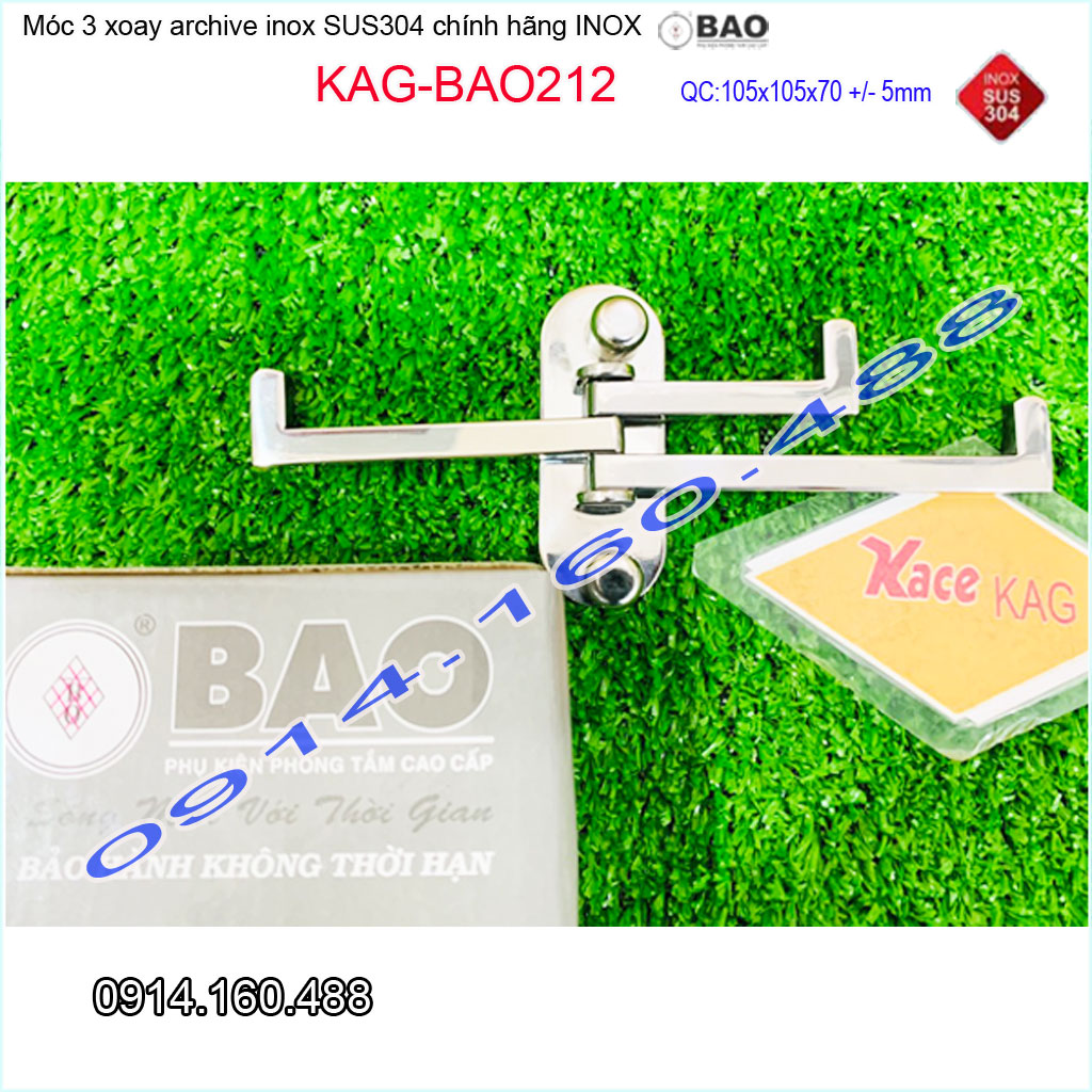 [HCM]Móc 3 Inox Bảo KAG-BAO212, Móc xoay 180 độ treo đồ nhà tắm SUS304 thiết kế tuyệt đẹp sang trọng tinh tế đến từng chi tiết