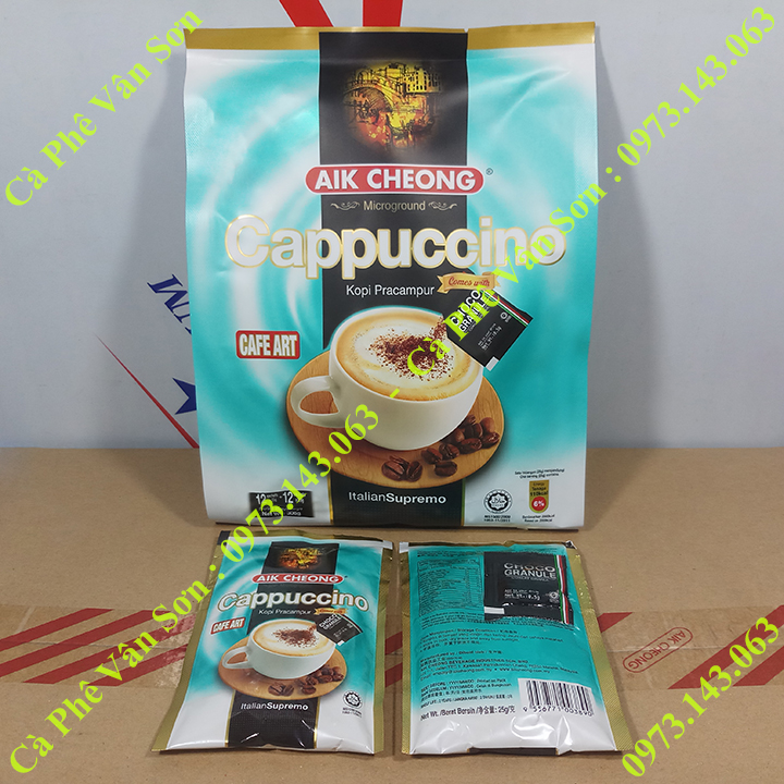 Cà phê Cappuccino Aik Cheong bịch 306g 12 gói 25g kèm 12 gói Caocao nhỏ