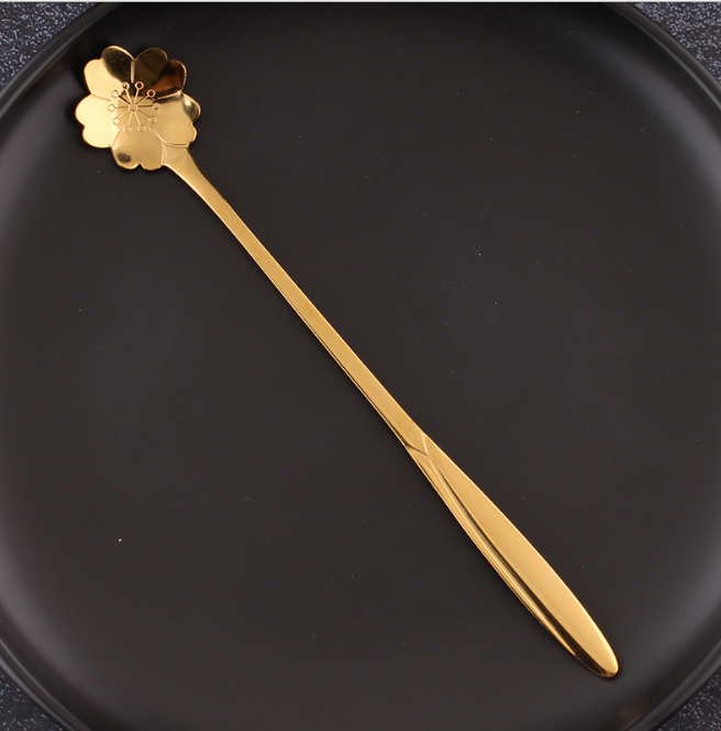 Coffee spoon, ice cream long handle stainless steel multi-graphics tiêt beautiful flowers