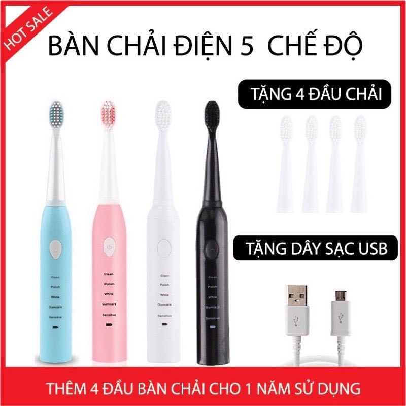 Bàn Chải Điện Electric Toothbrush Tự Động Đánh Răng 5 Chế Độ Làm Sạch