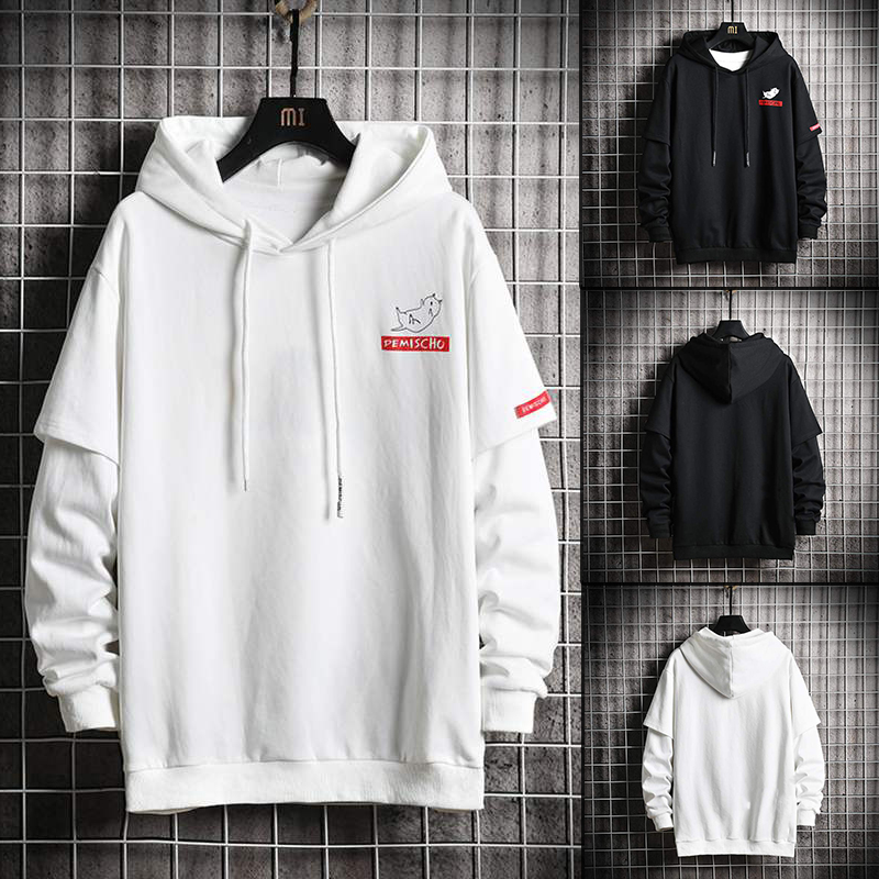 [ Giảm Giá Sốc ]  Áo Hoodie Nam Mũ Trùm Đầu Biểu Tượng Mèo Nhỏ DEMISCHU Phối Tay Giả Hai Lớp Phong Cách Trẻ Trung Sành Điệu FS HHH MEN TOP 156