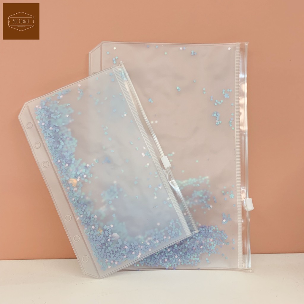 Túi zip Lấp lánh 6 lỗ sổ còng Planner A5/A6
