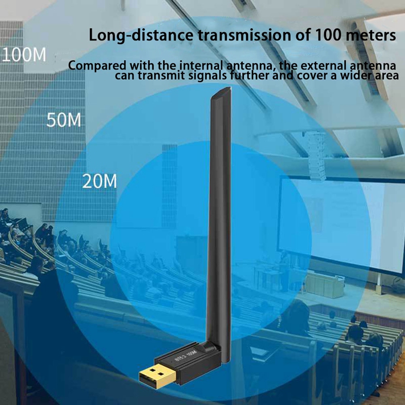 1 Piece 100M USB Bluetooth Adapter Bluetooth 5.3 Transmitter Bluetooth Audio Receiver External 4DBi Antenna Bluetooth Adapter ABS Black