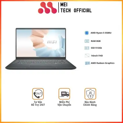 [Freeship] Laptop MSI Modern 14 B5M 204VN/ Gray/ AMD Ryzen 5 5500U/ RAM 8GB/ 512GB SSD/ 14inch FHD/ 3Cell/ Win 11H/ 1Yr -MEI Tech Official- MEI32 Chính Hãng, Giá Tốt, Mỏng Nhẹ Cho Văn Phòng