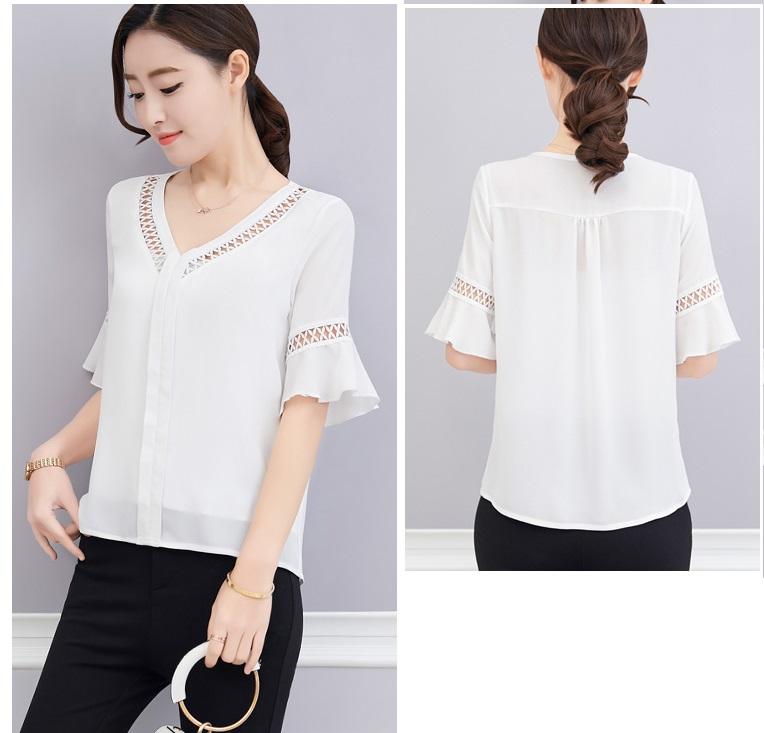 [HCM]Áo Kiểu Tay Loe Cổ Tim Phối Ren