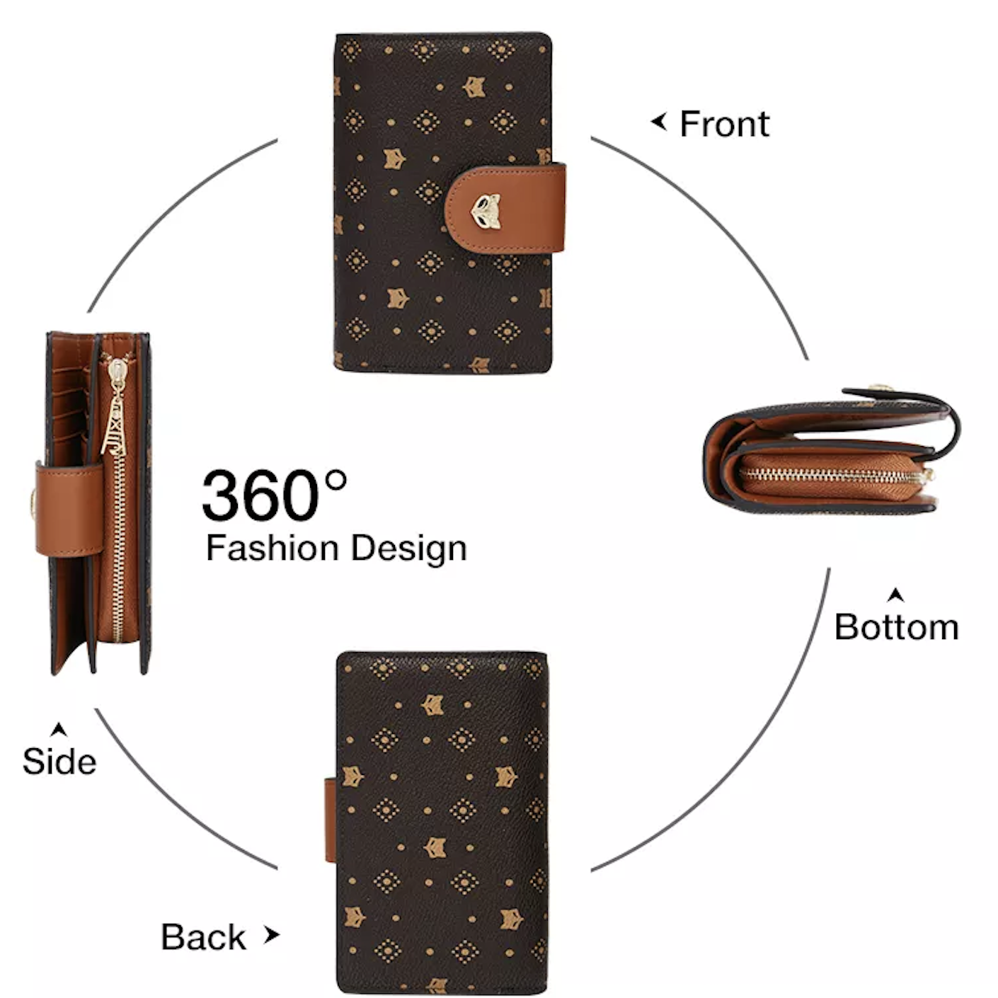 Ví Foxer gập mặt cáo animal printed wallet CN Nâu