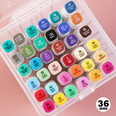 Bút Màu Marker Hai Đầu Cao Cấp Twin Marker - Hộp Nhựa 36/48/60 Màu Viết Vẽ Chuyên Nghiệp
