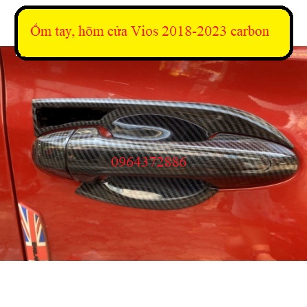 Ốp tay nắm, hõm cửa cacbon xe Vios 2019- 2022 vân carbon cao cấp