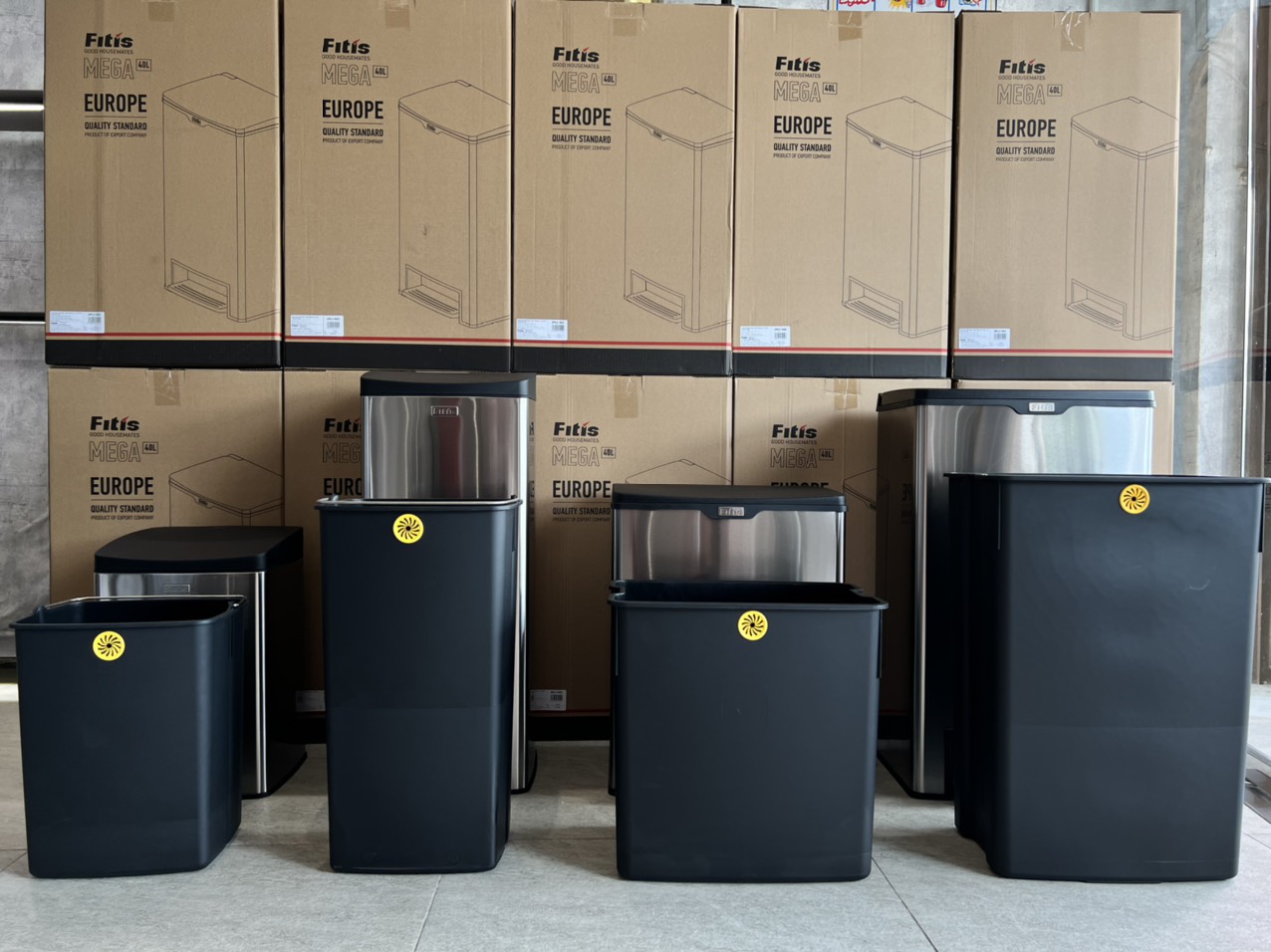Thùng Rác Fitis Mega - Vuông Đạp Cao (40L)