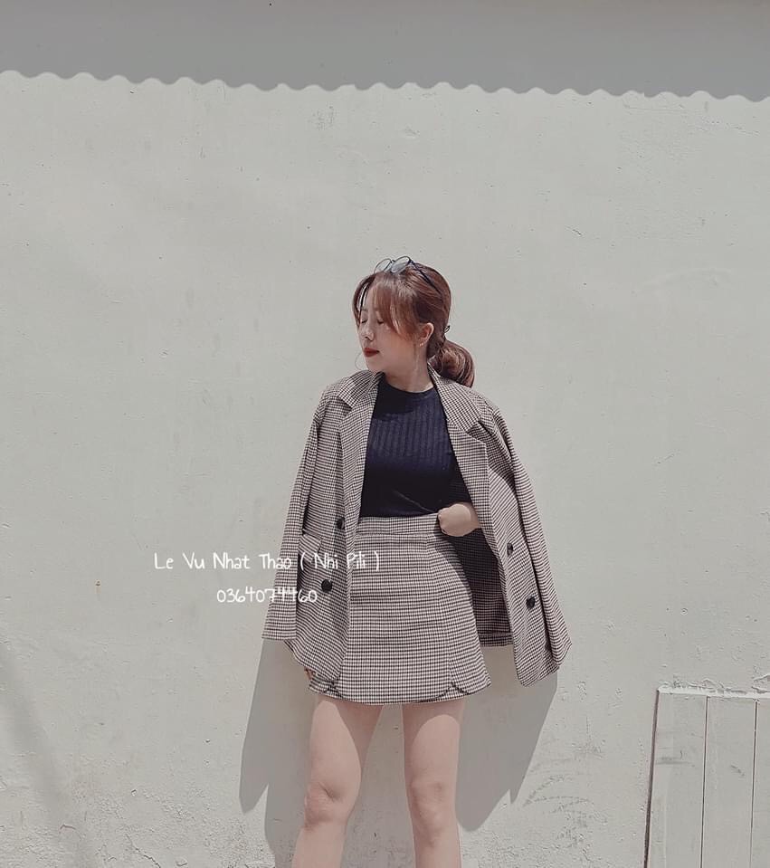 Set blazer kẻ chân váy - Hàng cao cấp