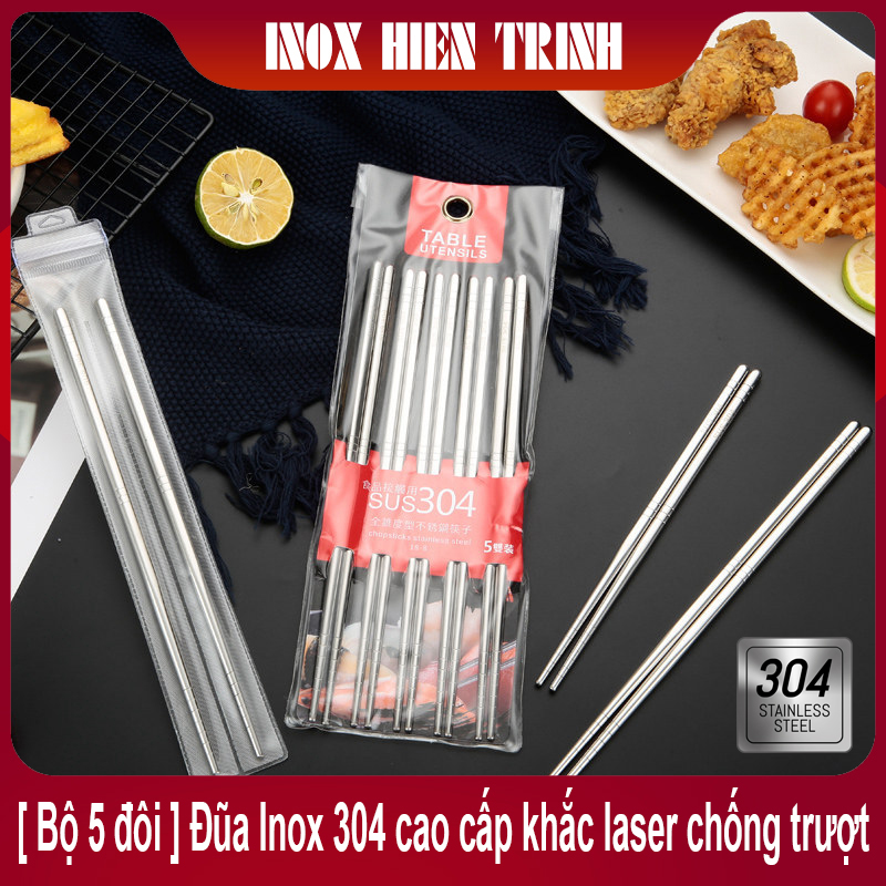 [ Bộ 5 đôi ] Đũa Inox 304 cao cấp - Inox cao cấp HT