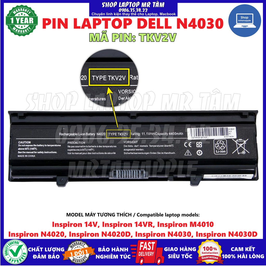 BATTERY LAPTOP DELL N4030 - 6 CELL Fit for Inspiron 14V N4020 N4030D N4030