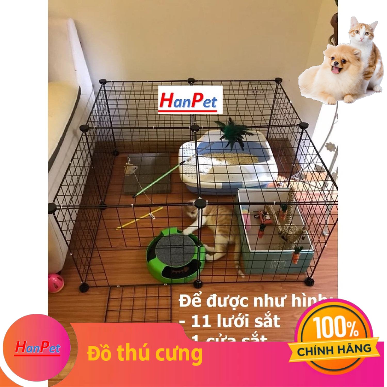 Hanpet - Bộ chuồng quây lưới lắp ɡhép thú cưng có cửa dùng cho chó mèo nhỏ