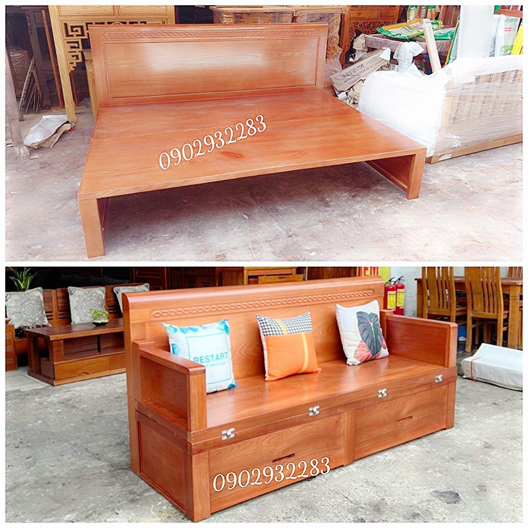 Ghế sofa thông minh - giường gấp gọn gỗ sồi, ghế giường 2 in 1,chất liệu gỗ sồi nga 100% gỗ tự nhiên