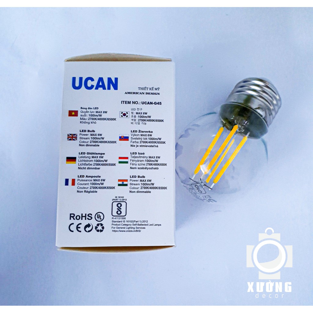 Đèn Led Tròn Edison Giả Sợi Đốt G45, Đuôi E27, 4W
