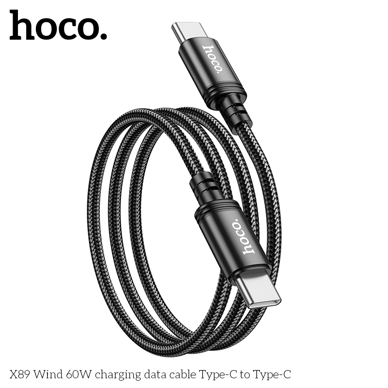 Cáp sạc dây dù Hoco X89 TypeC to TypeC 60W / TypeC to Lightning 20W dài 1M (Đen) - Nhất Tín Computer