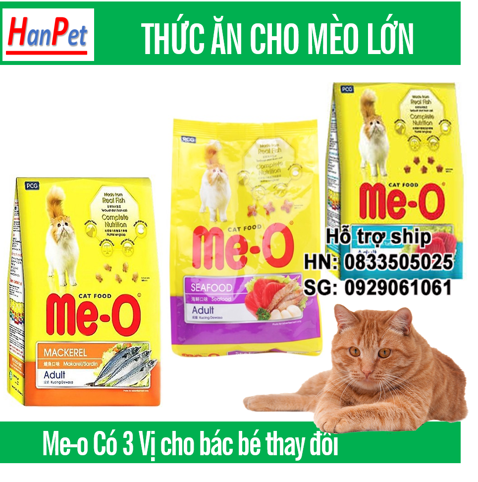 Hanpet - Thức ăn cho mèo dạng hạt cho mèo lớn ME-O-350gr 3 vị thức ăn mèo cá ngừ hải sản cá thu