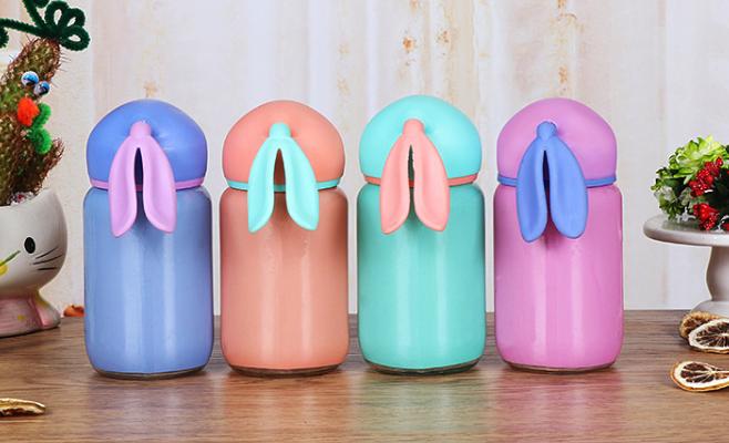 [MỚI] Bình nước thủy tinh tai thỏ siêu đáng yêu 400ML